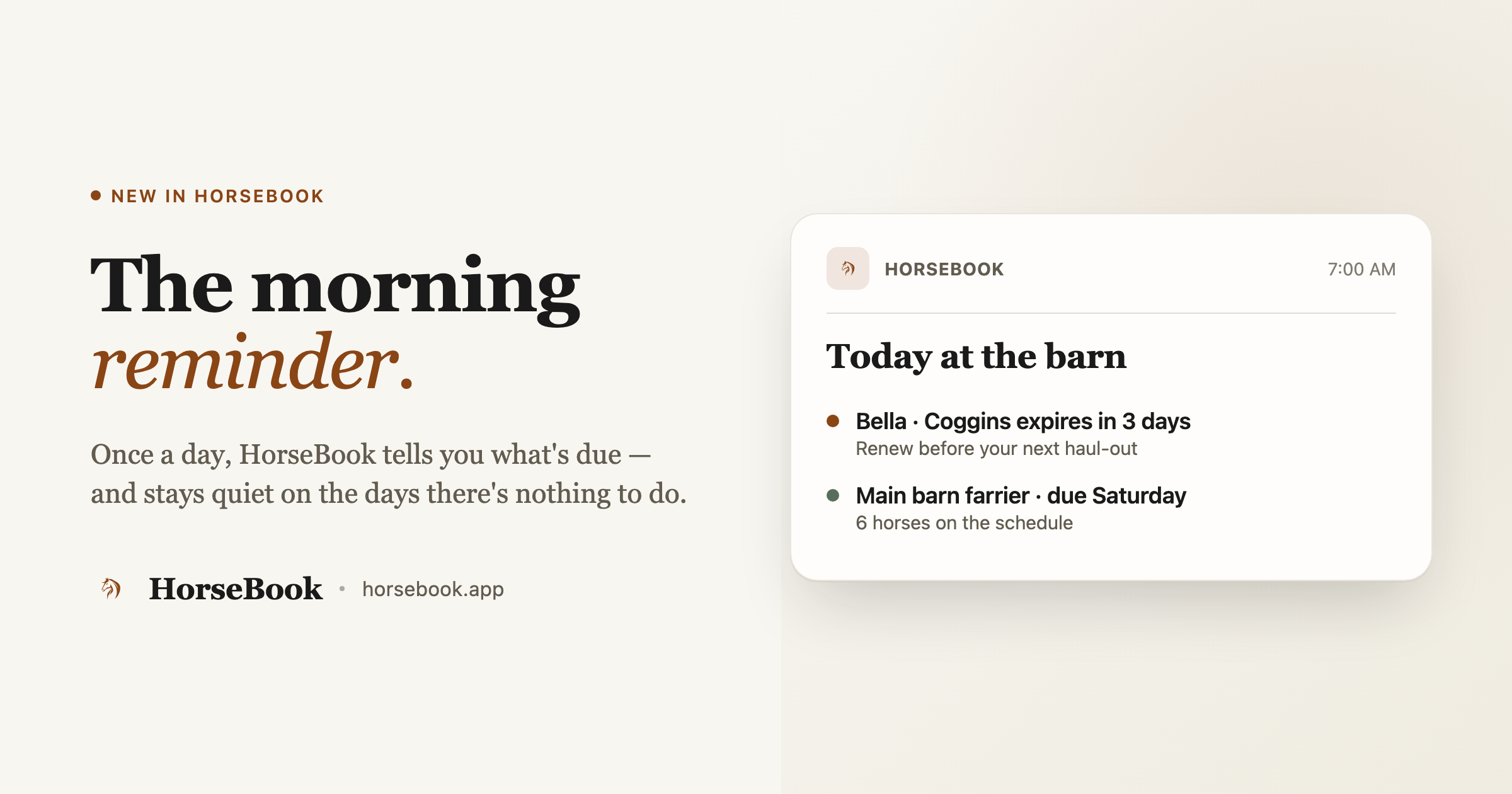 How HorseBook Tells You What's Due: The Morning Reminder