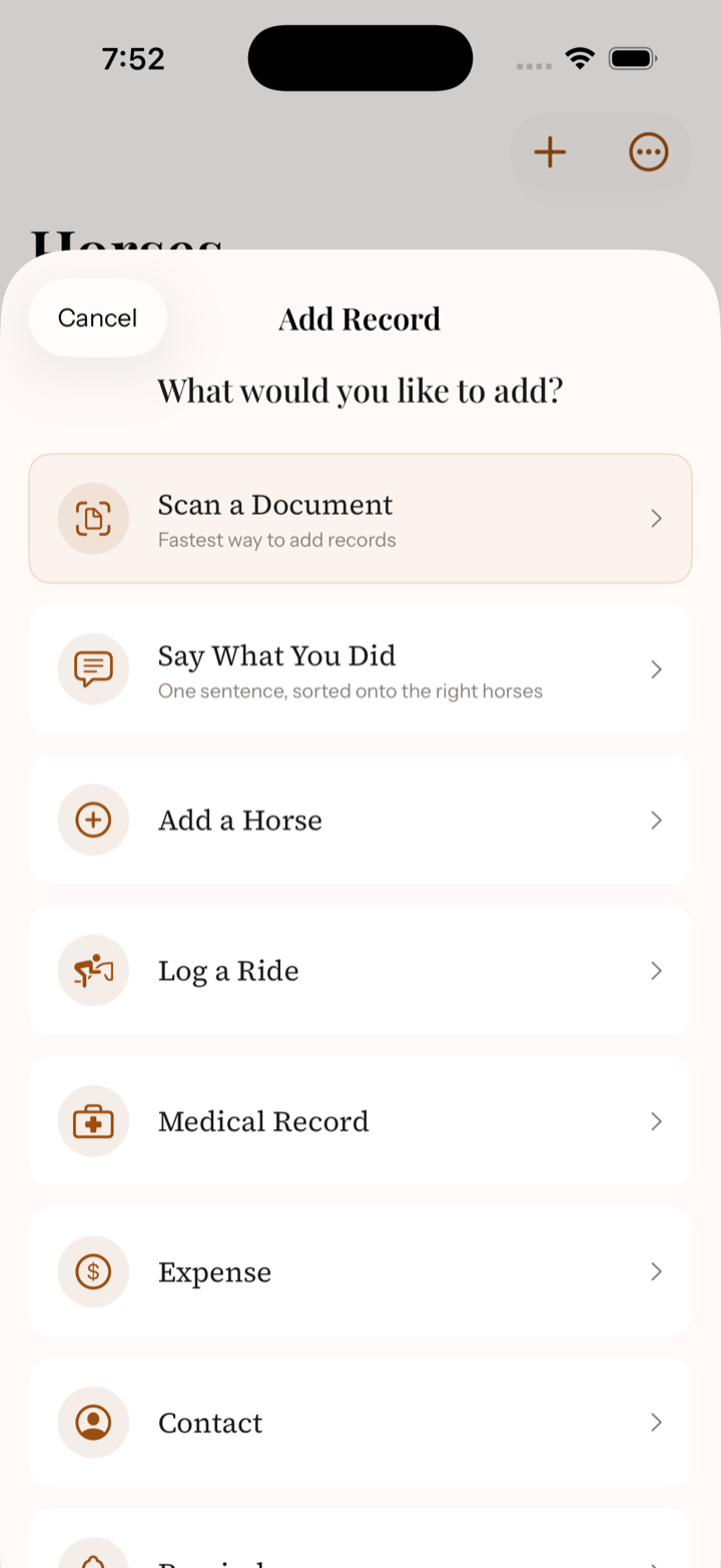 iPhone Quick Add sheet with the Say What You Did row at the top